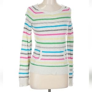 Rainbow Stripes White Sweater With Kangaroo Pocket Large